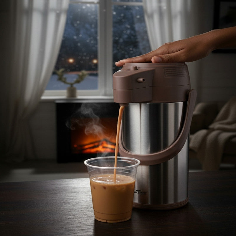 1.9-Litre Stainless Steel Insulated Flask with Green, Brown, and Silver-Grey Accents