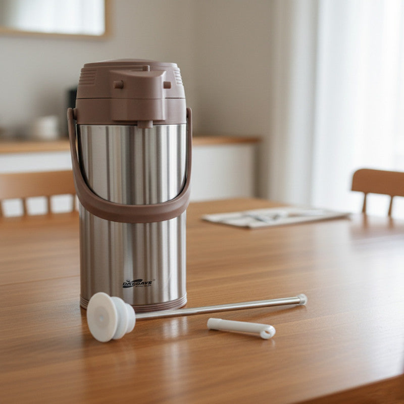 1.9-Litre Stainless Steel Insulated Flask with Green, Brown, and Silver-Grey Accents