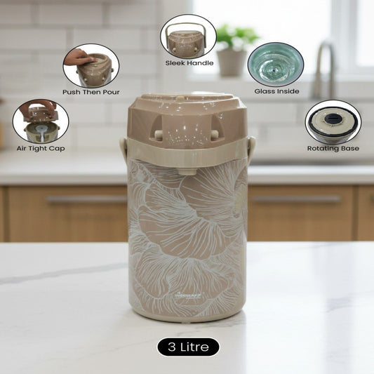 3-Litre Insulated Flask with Glass Inner Lining – Floral Pattern Design