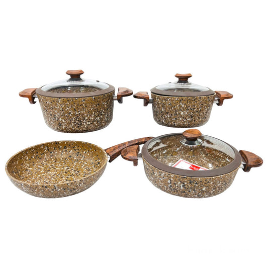 Falez Ultima Granitic 7-Piece Turkey Wooden Series Cookware Set