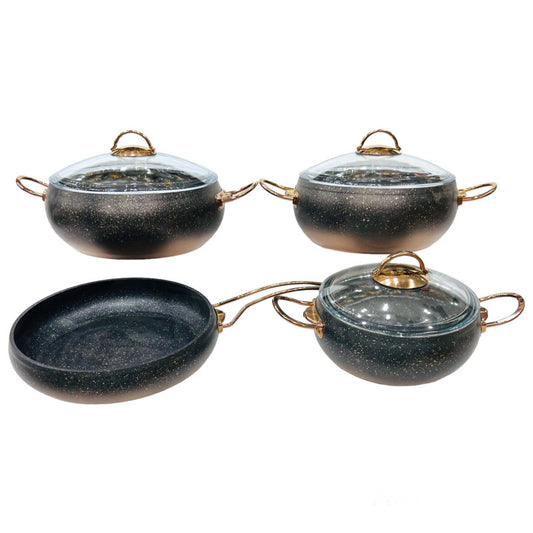 O.M.S. 7-Piece Non-Stick Granite Copper Cookware Set – Includes Glass Lids, Casserole Pans & Pots