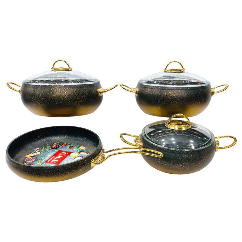 O.M.S. 7-Piece Non-Stick Granite Copper Cookware Set – Includes Glass Lids, Casserole Pans & Pots