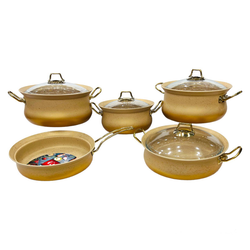 O.M.S. 7-Piece Non-Stick Granite Copper Cookware Set with Glass Lids – Casserole Pans & Pots, Made in Turkey