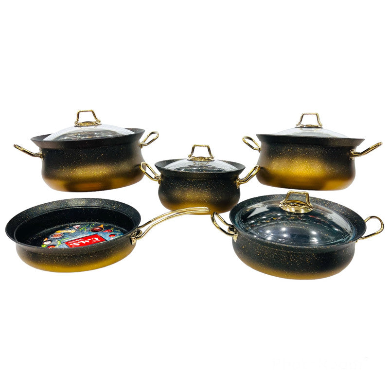 O.M.S. 7-Piece Non-Stick Granite Copper Cookware Set with Glass Lids – Casserole Pans & Pots, Made in Turkey