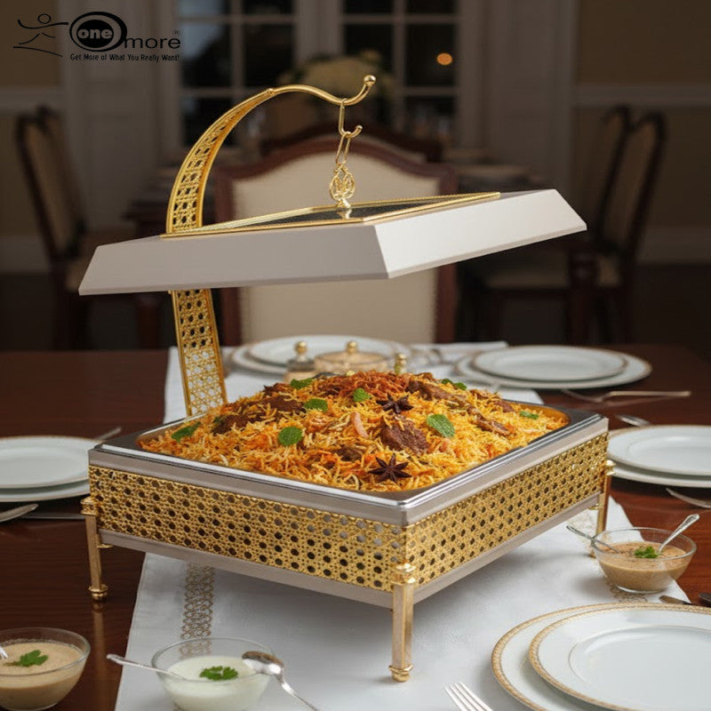 4-Litre Royal Buffet Chafing Dish Set – Elegant Gold with Cream/Taupe Finish