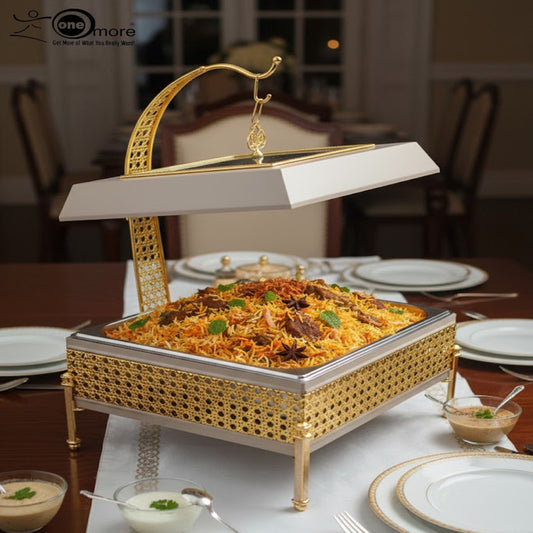 4-Litre Royal Buffet Chafing Dish Set – Elegant Gold with Cream/Taupe Finish