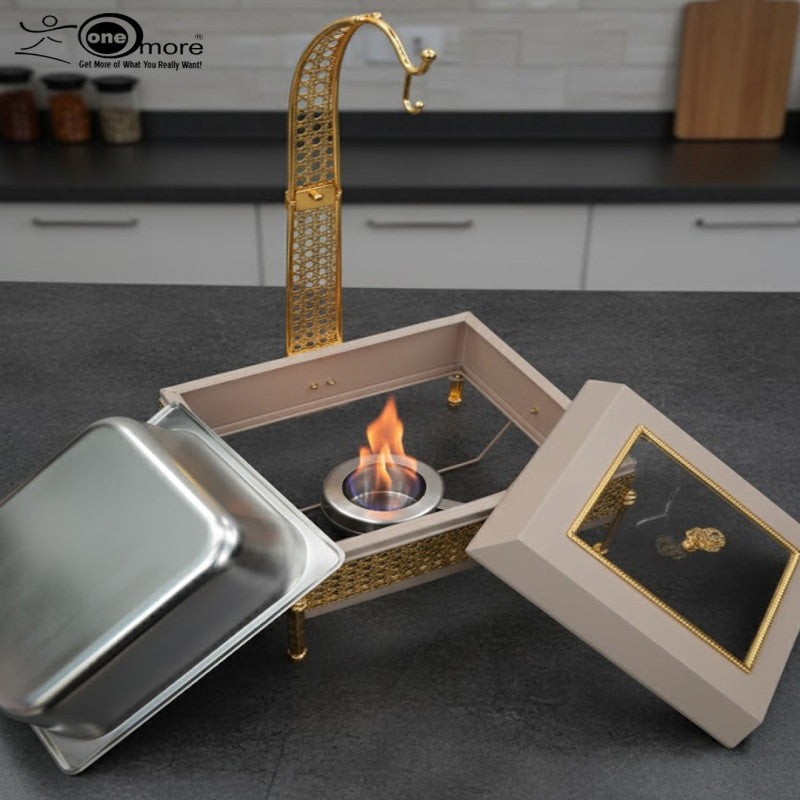 4-Litre Royal Buffet Chafing Dish Set – Elegant Gold with Cream/Taupe Finish