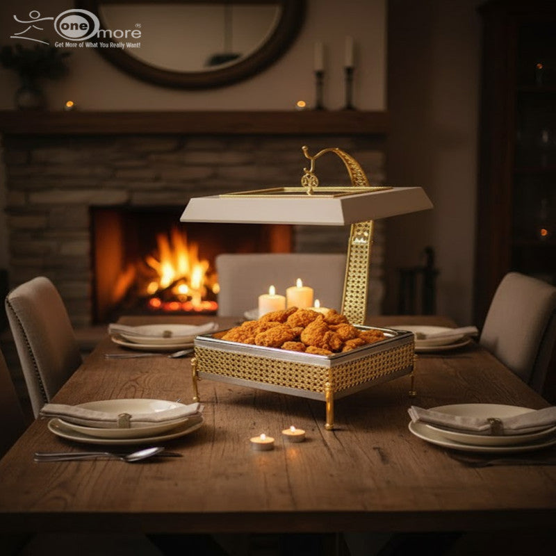 4-Litre Royal Buffet Chafing Dish Set – Elegant Gold with Cream/Taupe Finish