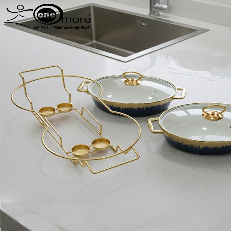 Luxury Ceramic Chafing Dish – Black/Blue with Gold Accents