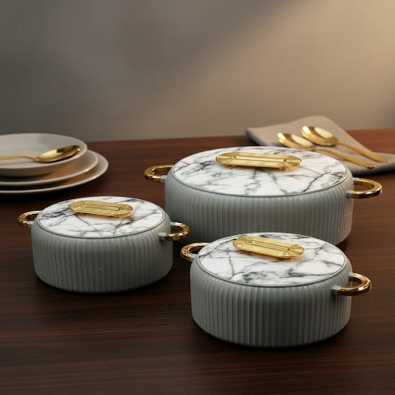 Luxury White Marble-Finish Casserole Set
