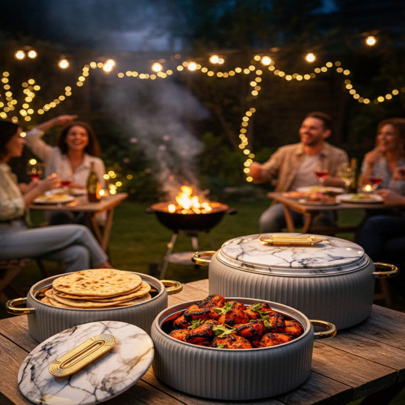 Luxury White Marble-Finish Casserole Set
