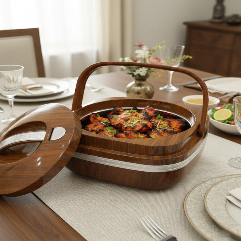 Premium Wooden-Finish Hot Pot with Handle – Stylish Portable Casserole