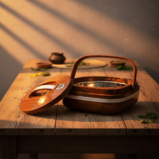 Premium Wooden-Finish Hot Pot with Handle – Stylish Portable Casserole