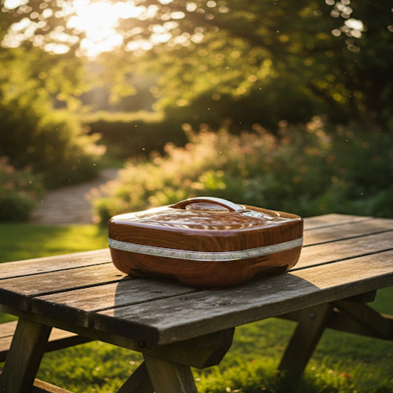 Premium Wooden-Finish Hot Pot with Handle – Stylish Portable Casserole