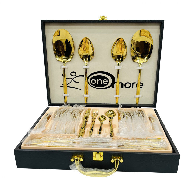 Premium 52-Piece Gold Cutlery Set – 12-Person Dining & Serving Set | Adornia.pk