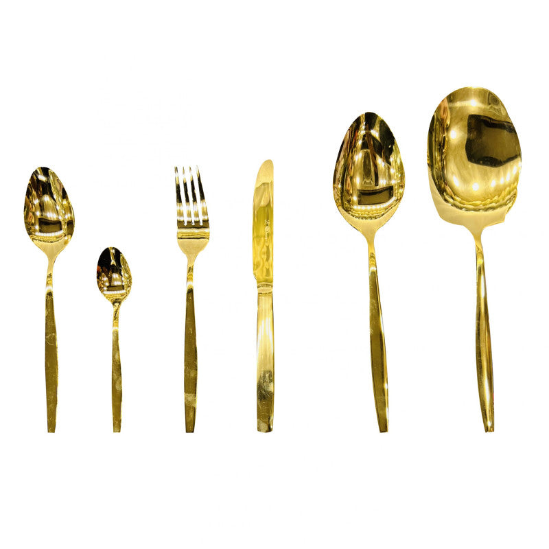 Premium 52-Piece Gold Cutlery Set – 12-Person Dining & Serving Set | Adornia.pk
