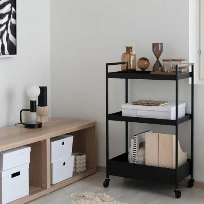 “Black 3-Layer Metal Trolley for Kitchen, Office, Home & Bathroom”