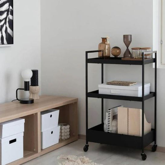 “Black 3-Layer Metal Trolley for Kitchen, Office, Home & Bathroom”