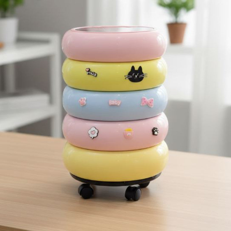 “Decorative Trolley Dustbin with Removable Liner and Fun Stickers”