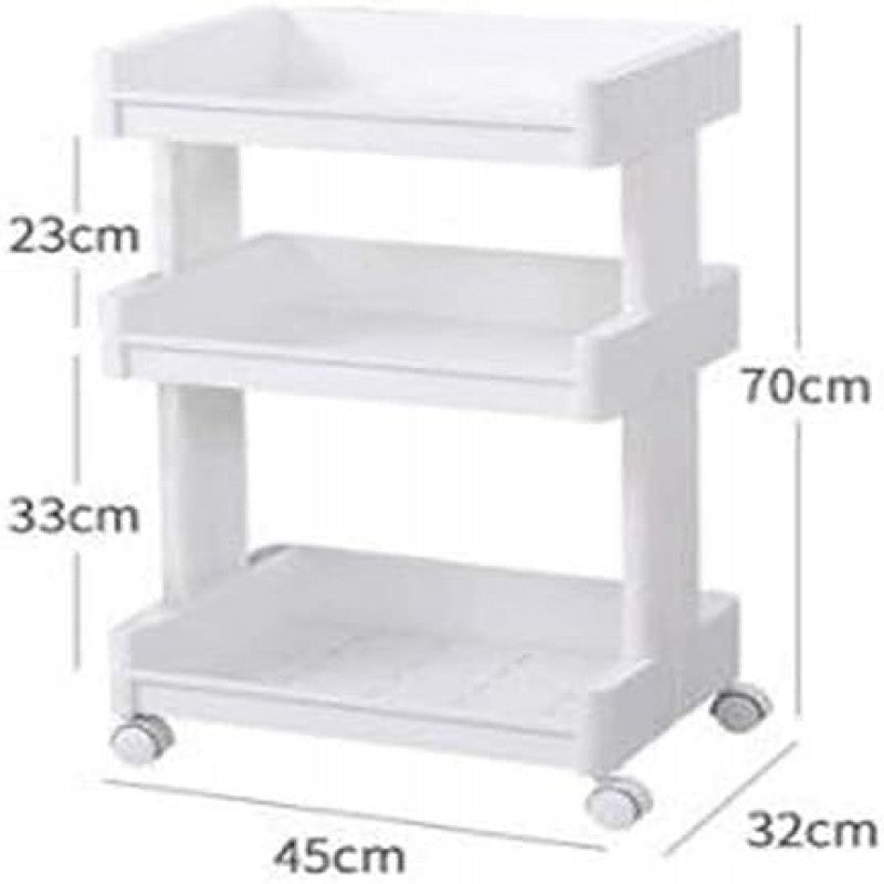 “Multi-Purpose Mobile Trolley Cart with 3 Drawers and Mesh Storage Rack”