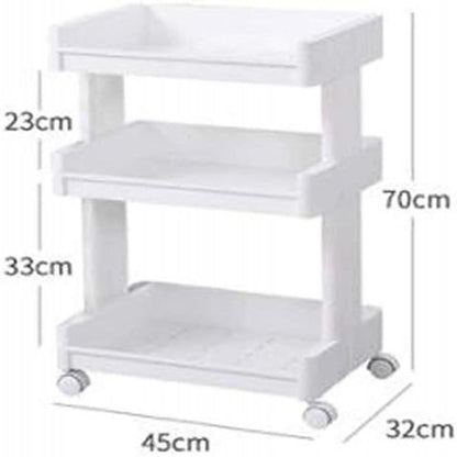 “Multi-Purpose Mobile Trolley Cart with 3 Drawers and Mesh Storage Rack”