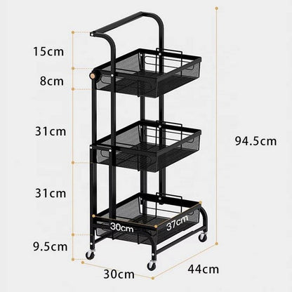 “Kitchen Storage Trolley with Wheels – Foldable Basket Rack for Produce”