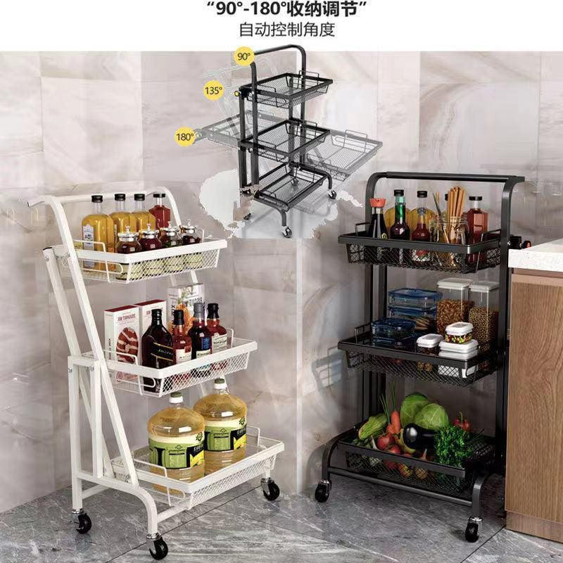 “Kitchen Storage Trolley with Wheels – Foldable Basket Rack for Produce”