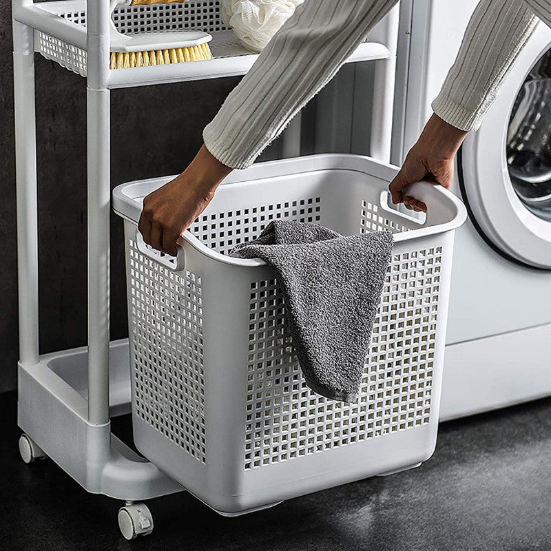 “2-Layer Laundry Organizer Cart with Storage Basket – Ideal for Kitchen & Bathroom”