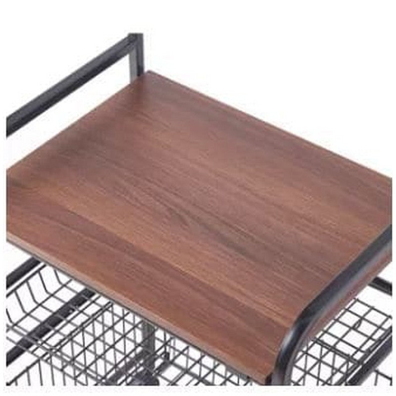 “4-Layer Metal Kitchen Trolley with Wooden Shelves – Rolling Storage for Oven, Plates & Produce”