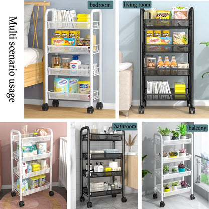 “Metal 5-Tier Rolling Rack – Kitchen, Pantry & Gap Organizer”