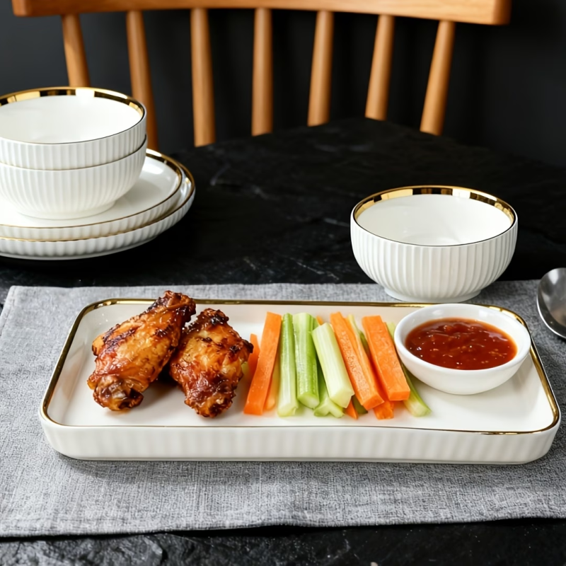 Porcelain Cream Shine Lining Dinner Set – 32 Pieces | Premium Ceramic Crockery Set