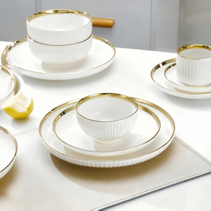 Porcelain Cream Shine Lining Dinner Set – 32 Pieces | Premium Ceramic Crockery Set