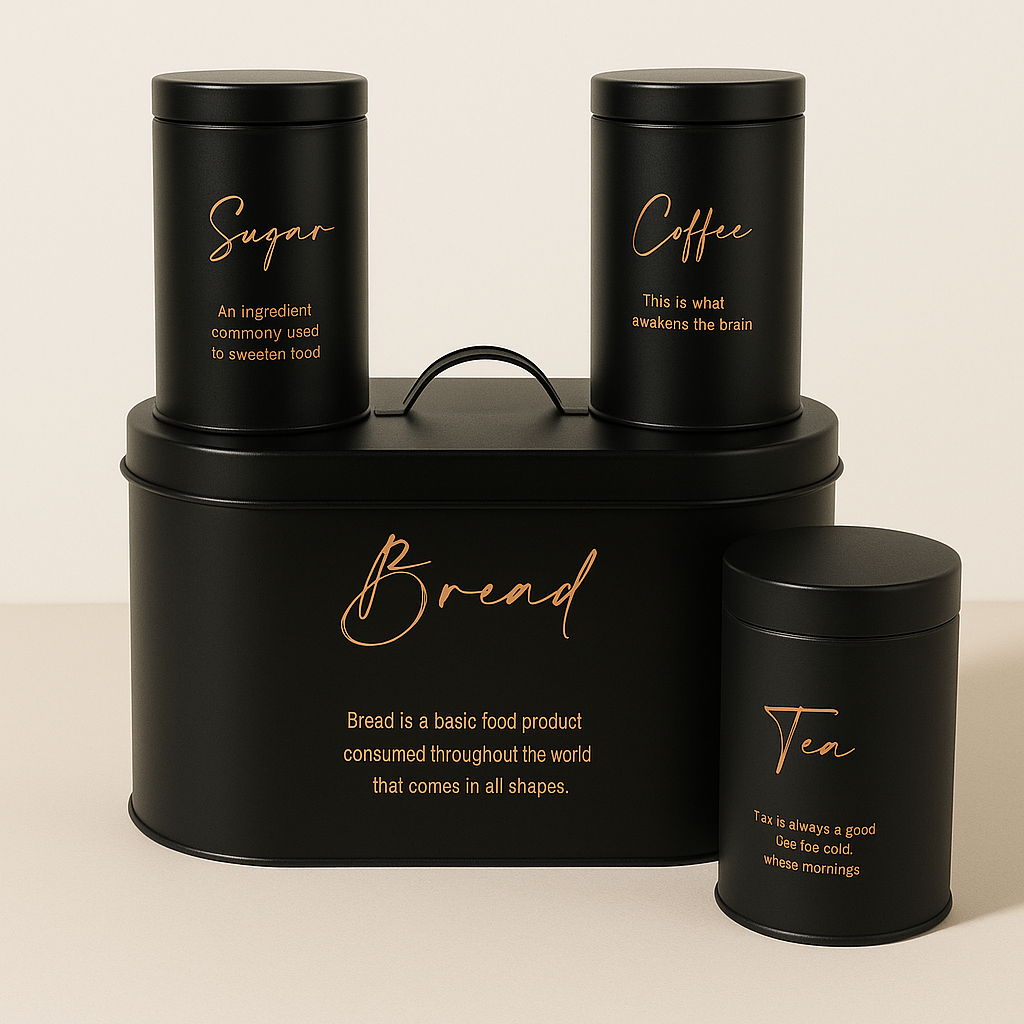 4-Piece Metal Bread Bin and Canister Set - Black