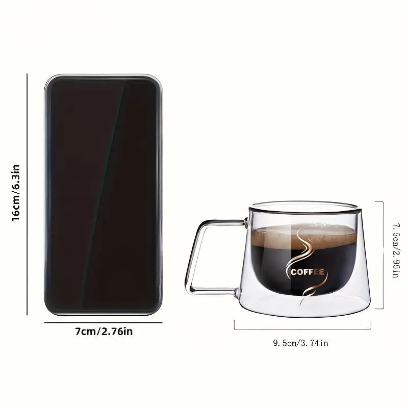 Double-Walled Glass Coffee Mugs – 200ml Heat-Resistant Espresso Cups for Hot & Cold Drinks | Adornia.pk