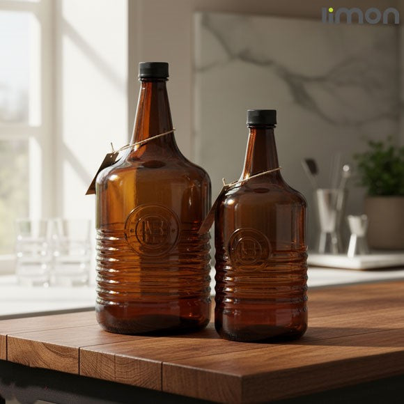 Rustic Handmade Amber Glass Bottle by Limon