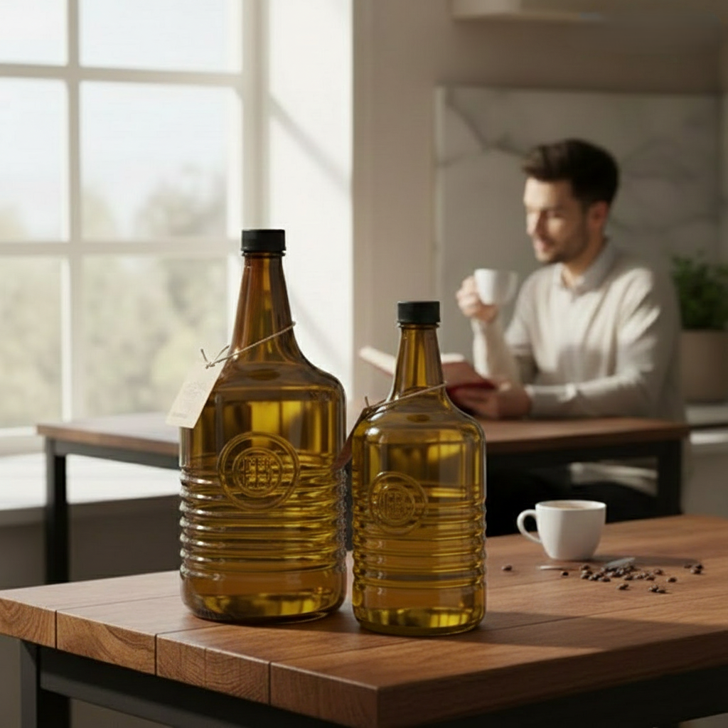 Rustic Handmade Amber Glass Bottle by Limon