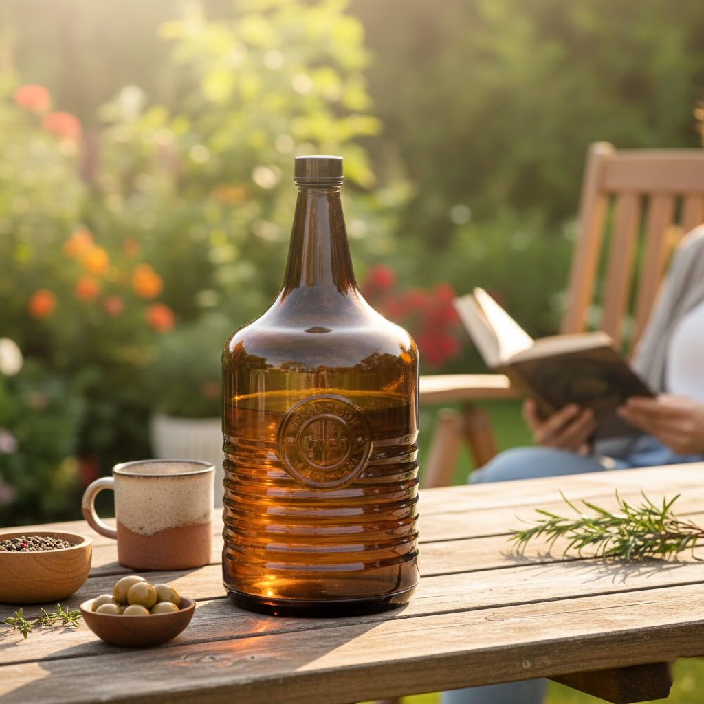 Rustic Handmade Amber Glass Bottle by Limon