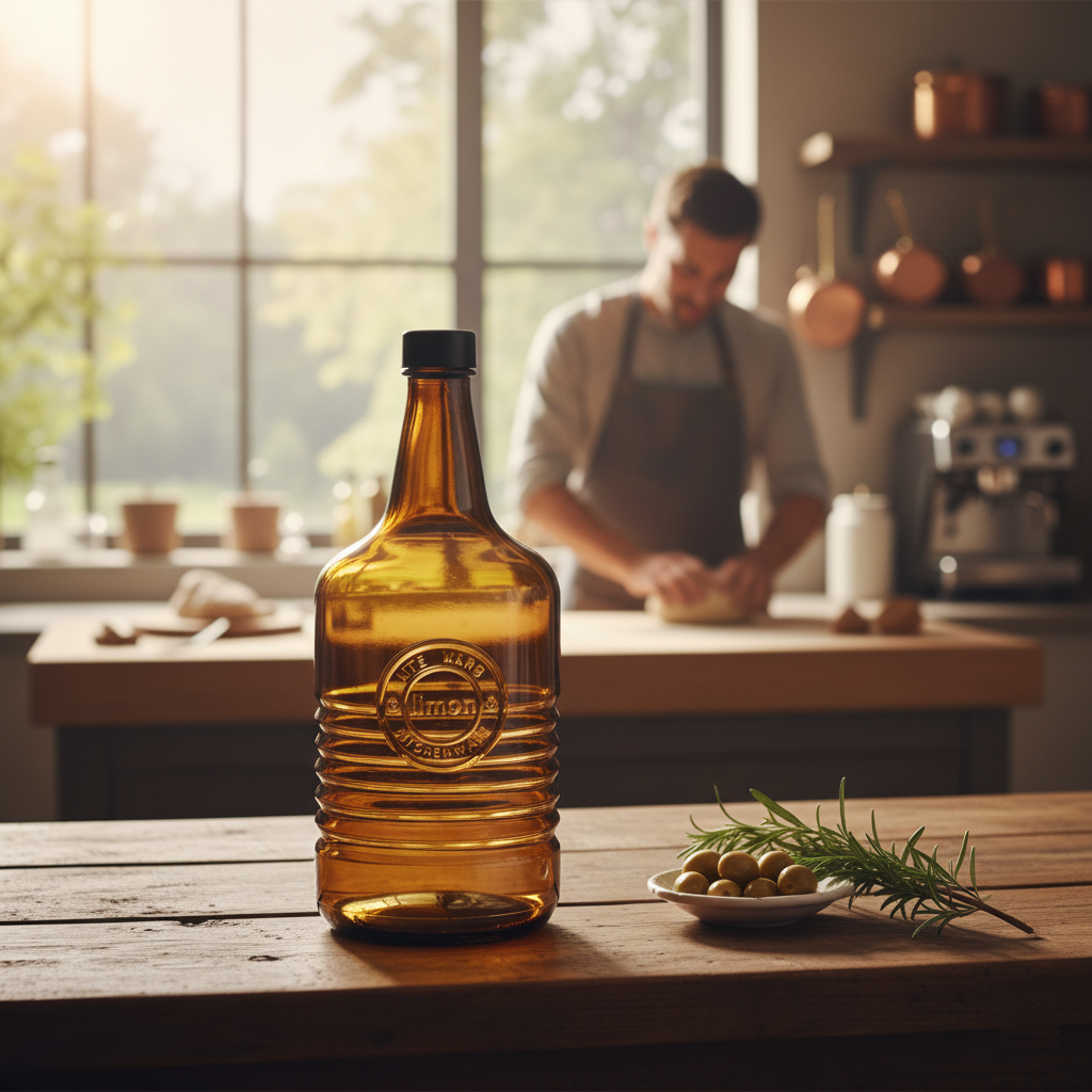 Rustic Handmade Amber Glass Bottle by Limon