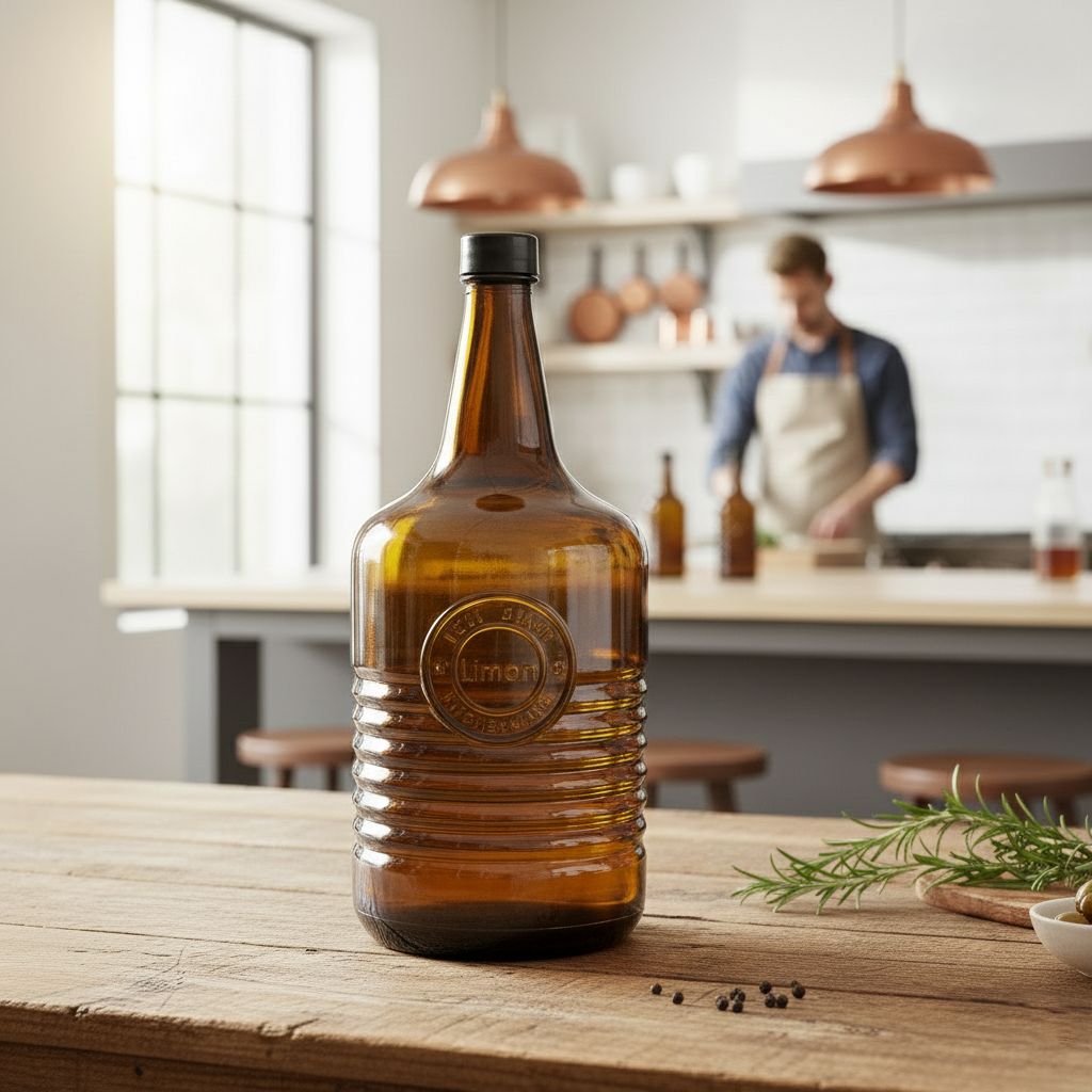 Rustic Handmade Amber Glass Bottle by Limon