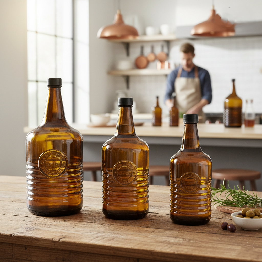 Rustic Handmade Amber Glass Bottle by Limon