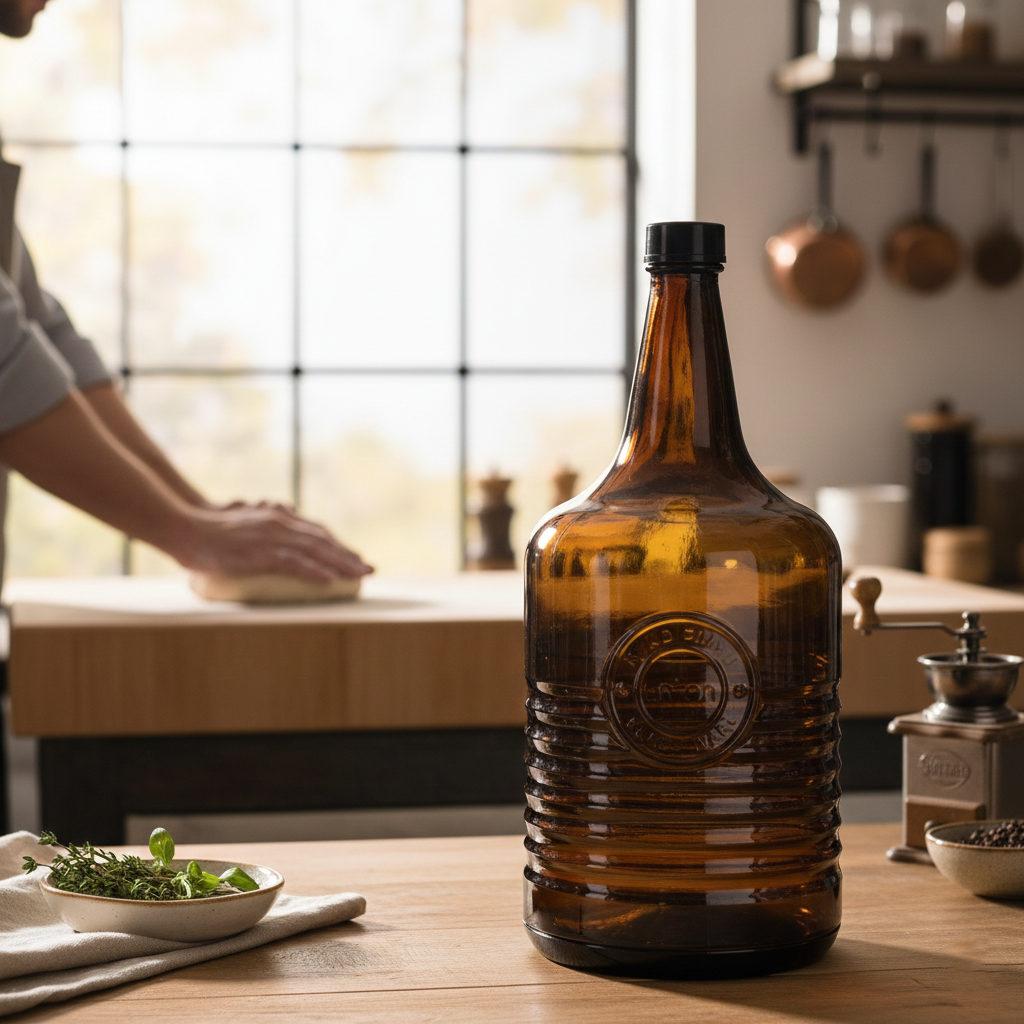 Rustic Handmade Amber Glass Bottle by Limon