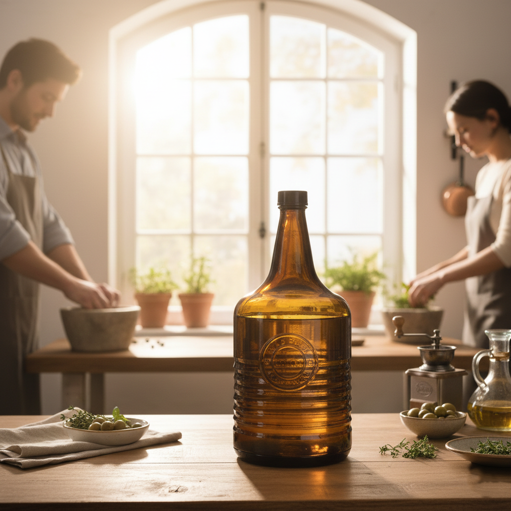 Rustic Handmade Amber Glass Bottle by Limon