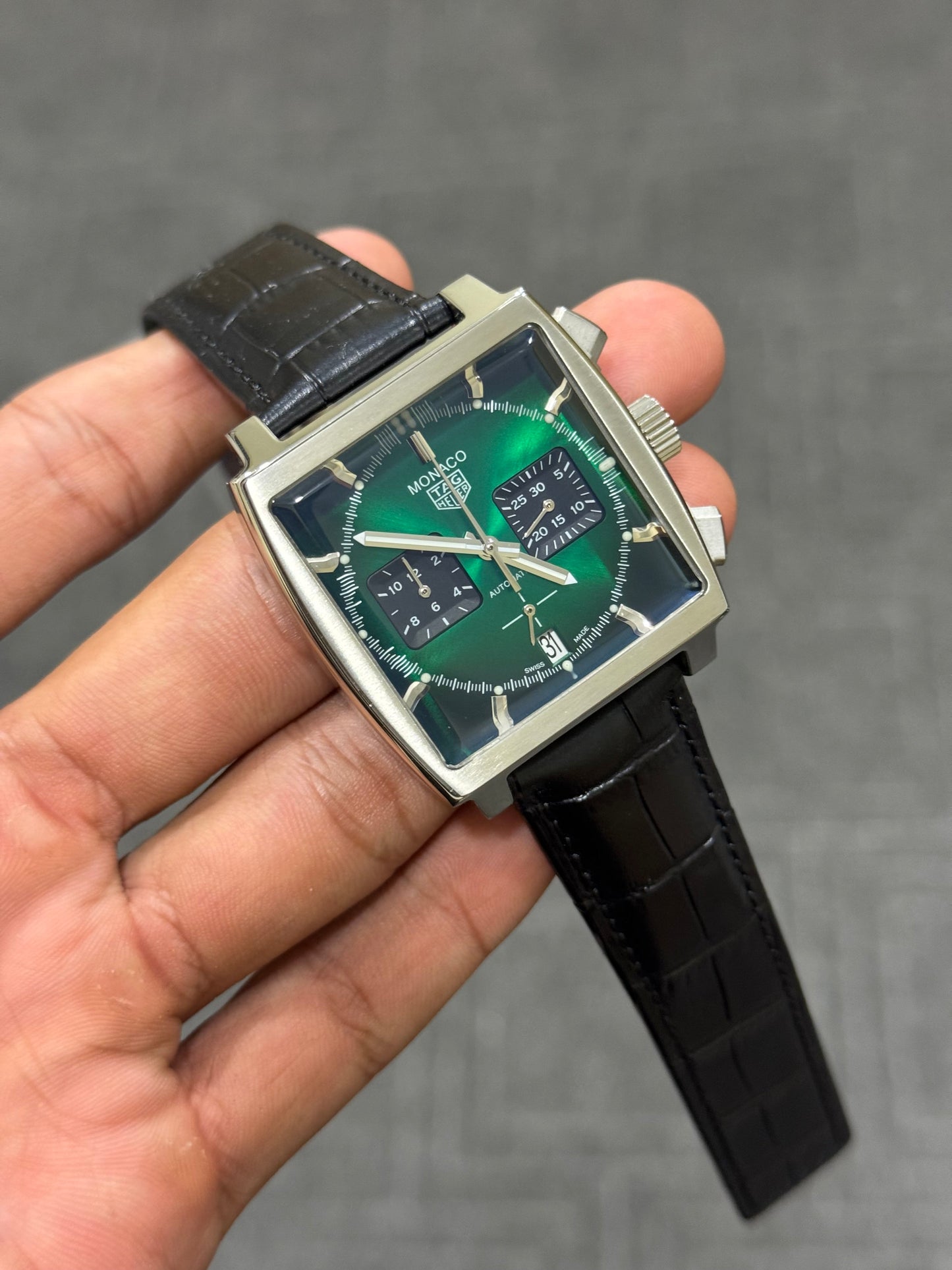 CHRONOGRAPH FINAL EDITION SILVER CASE WITH GREEN DIAL & BLACK LEATHER STRAP