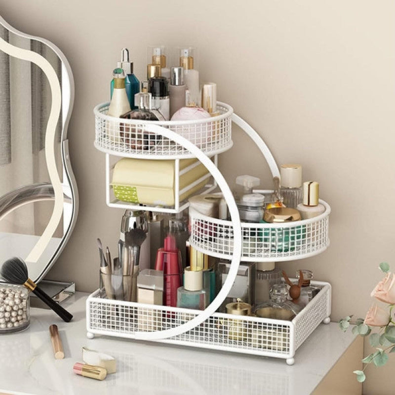 3 Layer Metal Cosmetics Makeup Organizer | Multi-Tier Storage Rack for Vanity & Bathroom Countertop