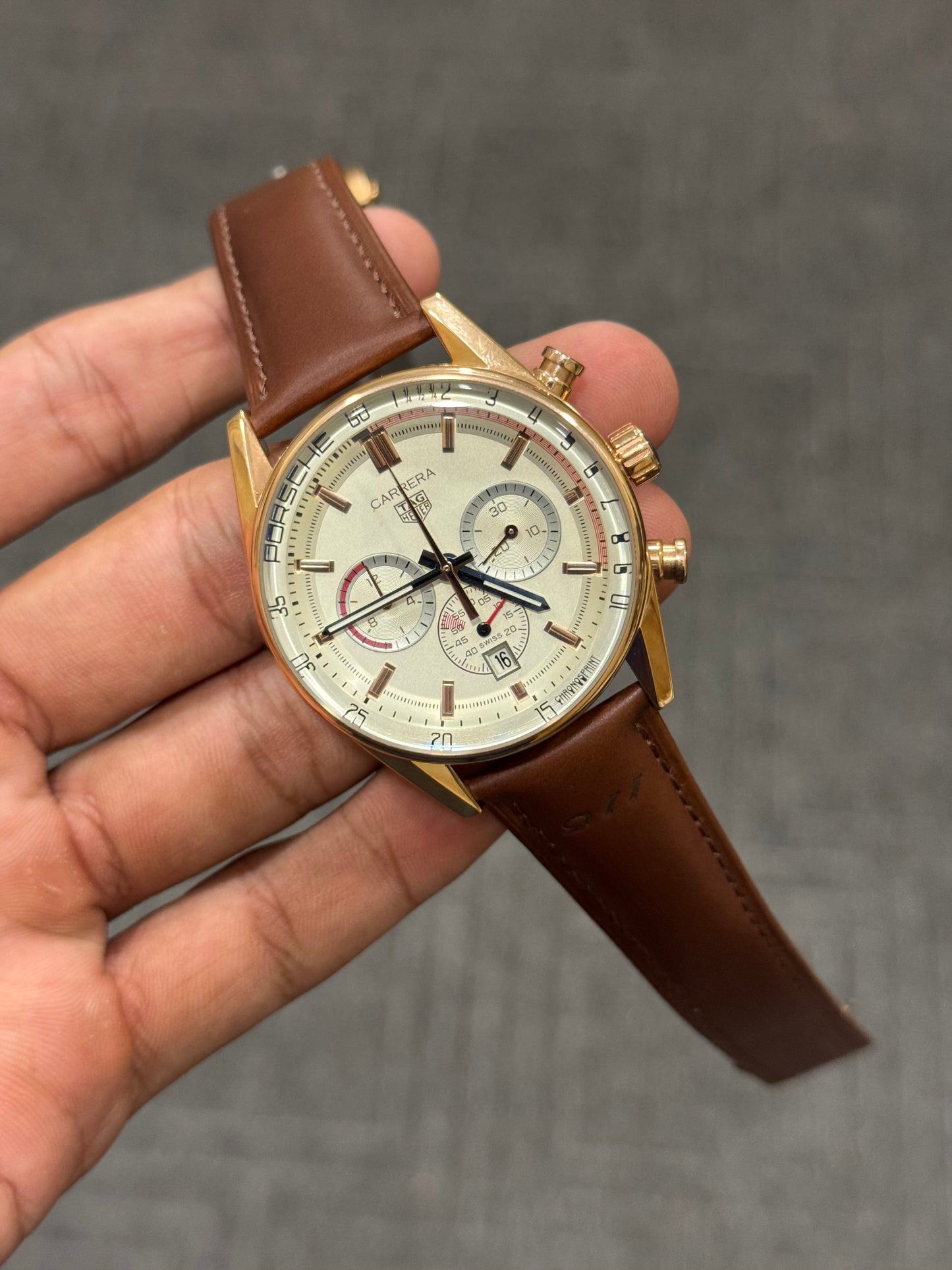 Tag Carrera | White Chrono Dial | Brown Strap