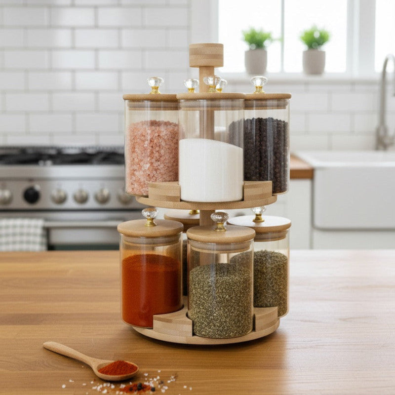 BambooLuxe 2-Tier Rotating Spice Rack – 360° Rotating Kitchen Organizer | Adornia.pk