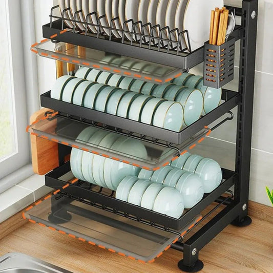 Adjustable Multi-Layer Kitchen Dish Rack – Drainage & Floor-Height