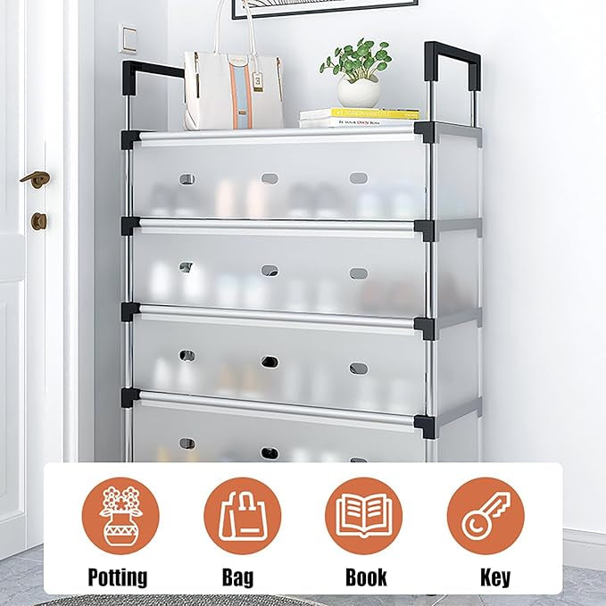Dustproof Shoe Rack with Metal Pipes and Frosted Glass