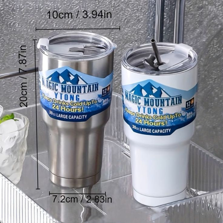 Stainless Steel Carnival Tumbler With Straw, 900ml Capacity