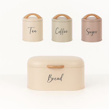 4-Piece Retro Metal Bread Bin and Canister Set (Mixed Color)